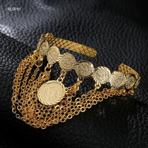 Pulseira Dubai com franjas de ouro Bangles para mulheres Moeda árabe Moeda de noiva Jóias tamanho livre Cooper Pulseira