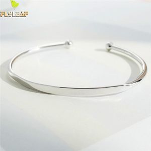 Flyleaf Brand 100% 925 Sterling Silver Smooth Round Open Bracelets & Bangles For Women Minimalism Lady Fashion Jewellery CX200706