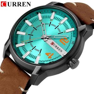 CURREN Leather Watch Men Waterproof Quartz Watch Male Analog Date Casual Sport Clock Relogio Masculino 210517