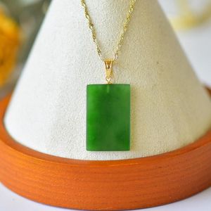 Chains Design Natural Hetian Jade Jasper Square Ladies Pendant Necklace Ethnic Style Chinese Simple Jewelry Accessories