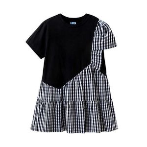 4 - 14Y, Kız Elbise Patchwork Ekose Çocuk Günlük Elbiseler 2021 Yeni Yaz Çocuk Giysileri Pamuk Ruffles Dantelli, # 6044 Q0716