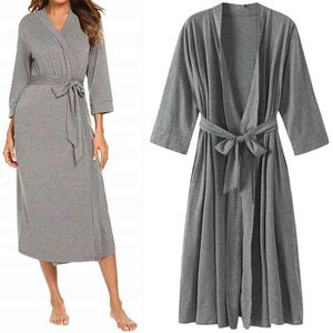 Gray Gown Female Kimono Homewear Nightwear Sexy Mini Sleepwear Nightgown Comfortable Casual Soft Wedding Robe