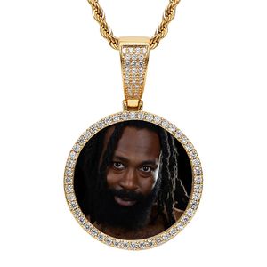 Collana con foto personalizzata per uomo donna, gioielleria hip hop con ciondolo a forma di medaglione con immagine rotonda personalizzata, lunghezza della catena 24 pollici