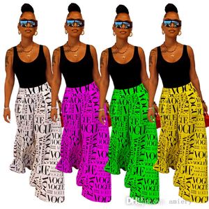 S-3XL Women Wide Leg High Waist Pants Fashion Sexy Letter Printed Plus Size Leggings With Pockets Skirts Ladies Clothing For Autumn And Spring