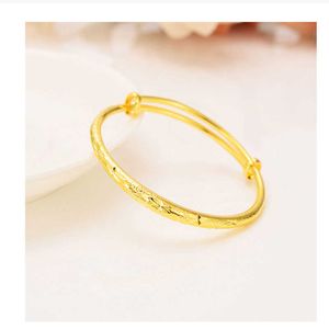 Dubai Fine Gold Bangle 18 K Gul Solid Guld GF Armband Afrika Smycken Circlet Present 1PC eller 4 PC Elasticitet Öppna Push-and-Pull Q0717