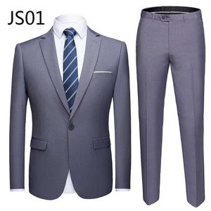 Bra kvalitet 2 stycke män bröllop kostym manlig smal passform affärskontor plus storlek blazer + byxor män kostym set x0909