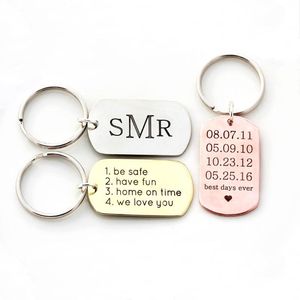 Keychains Customized Laser Engraved Name Tel Number Square Army Tags Stainless Steel Keychain Personalized DIY Gifts Graduation Gift
