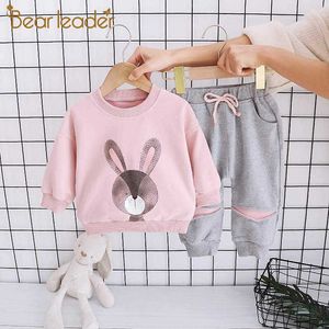 Orso Leader Ragazze del bambino Autunno Moda Abbigliamento Bambini Cartoon Bunny Tuta Abbigliamento per bambini Set per neonati Costumi casual 2 pezzi 210708