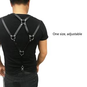 Men Sexy Harajuku Faux Leather Body Chest Harness Suspenders Punk Shoulder Strap A0NF