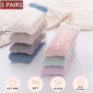 5 pares mulheres espessura inverno quente meias fofas fuzzy chão dormir kawaii meias colorido bonito térmico branco macio veludo meias 211204