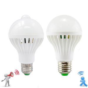 AC85-265V Smart Sound / PIR استشعار الحركة Bombillas LED لمبة E27 3W 5W 7W 9W 12W مصباح التعريفي درج الروافس