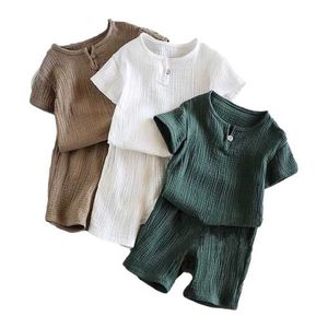 2 adet Erkek Kız Giyim Setleri 2021 Yaz Bebek Kız Giysileri Pamuk ve Keten Retro Çocuklar Çocuk Giysileri Suits 12m-8 Yıl X0802