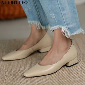 ALLBITEFO natural genuine leather women heels shoes fashion casual kitten heels women office work shoes women's high heel shoes 210611