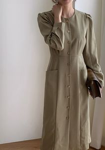 Spring Autumn Fashion Female Button Long Sleeve Vintage Solid Women Casual Slim Shirt Dress 210515