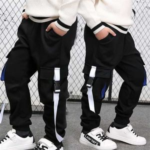 Eilen Erkek Pantolon Rahat Sweatpants Teenage Elastik Bel Çok Cep Moda Koreli Çocuklar Uzun 3-14 Yıldır 211103