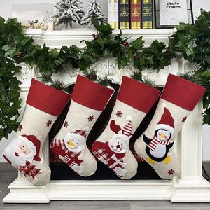 Wholesale stocking tags resale online - Christmas Decorations Stockings Santa Snowman Elk Gift Hanging Tag Knit Border Xmas Character D Plush Linen Stocking Bag1