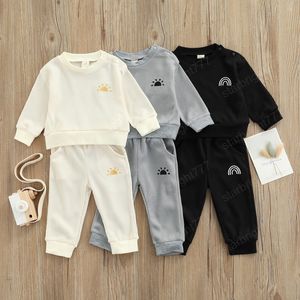 2 adet Toddle Bebek Giyim Seti Sonbahar Bahar Erkek Kız Rahat Güneş / Gökkuşağı Baskı Uzun Kollu Tops + Pantolon Eşofman
