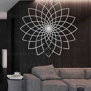 Mirror Wall Stickers Sticker Home Decor Room Decoration Living Room Wallpaper For Walls Lotus Linear Line Art Flower R140 210705