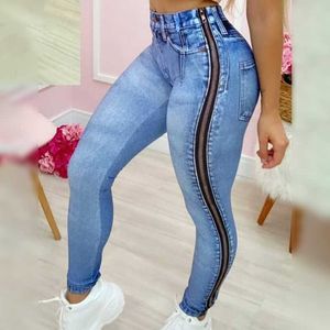 Frauen Mode Lässig Slinky Jeans Lange Hosen Reißverschluss Design Frauen Hosen Denim Hosen Mode Lässig Jeans 210716