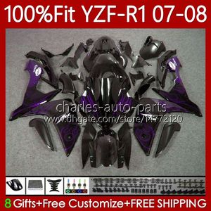 100% Fit Fairings OEM Yamaha YZF-R1 YZF R 1 1000 CC Mor Flames YZFR1 07 08 MOTO Bodywork 91NO.63 YZF R1 1000CC YZF1000 2007 2008 YZF-1000 2007-2008 Enjeksiyon Kalıp Vücudu