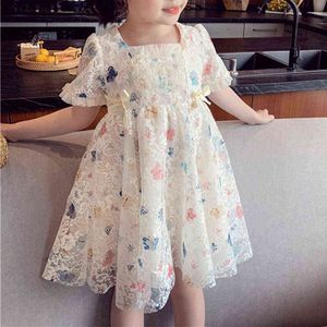 夏の子供の衣装10代の少女の誕生日パーティーホワイトレースの花服子供のドレスボールガウンの女の子の弓プリンセスドレスG1129