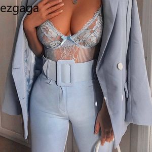 Ezgaga lápis calças mulheres cintura alta magro fino tornozelo-comprimento sólido outwear sashes senhoras calças retas femme pantalon casual 210430