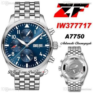 ZF V2 Chronograph Edition A7750 Automatic Mens Watch 377717 "THE LITTLE PRINCE" Blue Dial White Number Stainless Steel Bracelet Puretime Super Version Watches N100d4