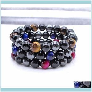 Gioielli con ciondoli Braccialetti con ciondoli 8Mm 10Mm Salute Bracciale da uomo Pietra nera Ossidiana Occhio di tigre Ematite Per donna Protezione maschile Ebreo minimalista