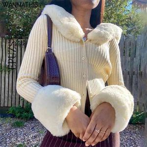 Vintage Knitted Cardigans Sweater Women Long Sleeve crop sweater Slim Casual Cotton Streetwear Button korean 210521