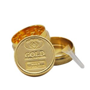 2022 NEW Gold Coin Grinder Zink Alloy Herb 40mm 3 stycke med diamant tänder Tobaks örter Spice Crusher