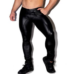 Sexy Homens Faux Leather Zipper Aberto Calças Eróticas Pants PU Night Club Homens Correias Calças Gothic Punk Fetish Club Wear