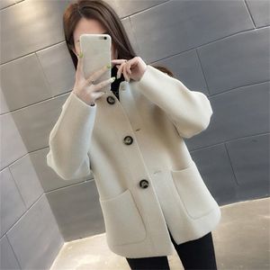 Mink Fur Jacket Kvinnors Loose Höst och Vinter Trend Imitation Velvet Sweater Knit Cardigan 210427