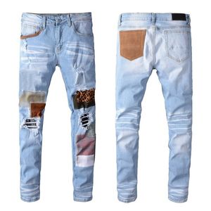 20ss Designer di lusso Jeans da uomo Abbigliamento moda Cerniera da moto strappata ricamata Uomo Slim Denim Pantaloni dritti Biker Hip Hop jeans di qualità rock