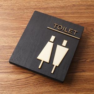 Wooden Signage Toilet Sign Retro Door Sticker Reminder Signs Household Wall Wc Plaque Plates Self-adhesive Bathroom Doorplate Other Hardware