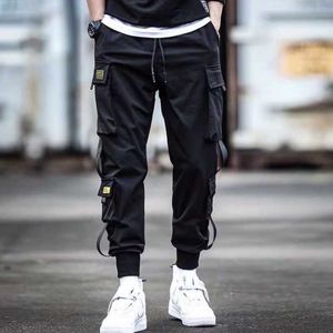 Mężczyzna Multi-Pocket Harem Pant Mężczyźni Streetwear Punk Cargo Spodnie Hip Hop Casual Spodnie Joggers Męskie Czarne Spodnie Dropshipping Y0811