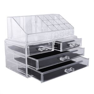 Almacenaje Para Joyería al por mayor-Titulares de almacenes Racks Cosmetic Cajón Grid Organizer Clear Acrylic Box Caja de plástico Gabinete de almacenamiento Joyería Holder