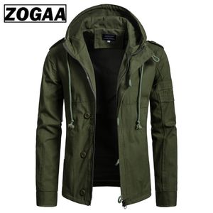 Zogaa homens casaco casaco militar cintura larga zip up casual algodão capuz windbreaker casacos sobretudo outono outono masculino outwear 211217