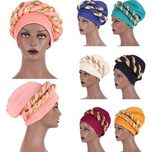 Fashion Sequins Women Headtie Gele Turban African Women Head-Wrap Cap Auto Gele Nigerian Turban Gele Bästsäljare Auto