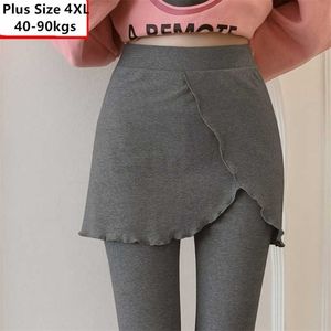 Autumn Winter Cotton Knitted Legging Fake Two Pieces Ruffles Skirt and Pants High Quality 211221