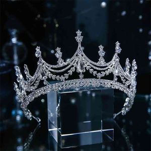 Barock Luxury Geometric Crystal Bridal Tiaras Crown Big Pagant Prom Diadem Brud Headbands Bröllop Hår Tillbehör 210707