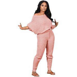 Venda de inverno camisola de malha conjunto femme casual cor sólida o-pescoço batwing luva pulôver + feixe pants conjunto punto mujer 210604