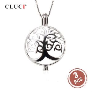 CLUCI 3st Round Life Tree Kvinnor för att göra halsband 925 Sterling Silver Pärlhängsmycken SC303SB