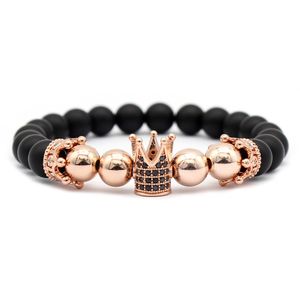 Pave Zircon Crown Armband Charm Män Handgjorda Svart Matt Kvinnor Vävning Smycken Sten Beads Armband