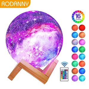 Rodanny 3D Printing Moon Lamp Galaxy Moon Light Kids Night Light 16カラーチェンジタッチとリモートコントロールギャラクシーライトとしてのギフトY0910