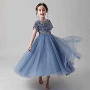 Girls Dress Flower Mesh Embroidery Christmas Ball Gown Wedding Dresses For Kids Princess Teenagers Noble Catwalk Costumes G1218
