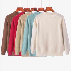 Autunno Top da donna girocollo maglione maglia spessa manica lunga oversize tinta unita tutto-fiammifero lavorato a maglia per la moda 210520