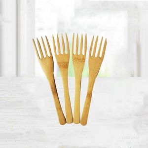 Kreativ naturlig bambu gaffel fyra tänder återanvändbar bestick bambu efterrätt gaffel frukt gaffel hem dinnerware t2i51846