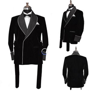 Black Red Velvet Mens Tuxedos Long Jacket Groom Party Prom Wedding Coat Business Wear Outfit One Suit