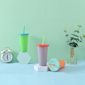 1pcs Color Changing Cold Drink Tumblers Reusable Temperature Sensitive Plastic Colorful Coffee Cup with Lids and Straws