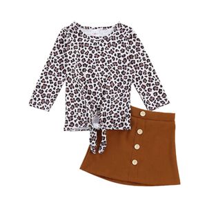 1-6y outono primavera leopardo criança criança bebê menina conjunto conjunto de manga longa curva tops saias roupas roupas 210515